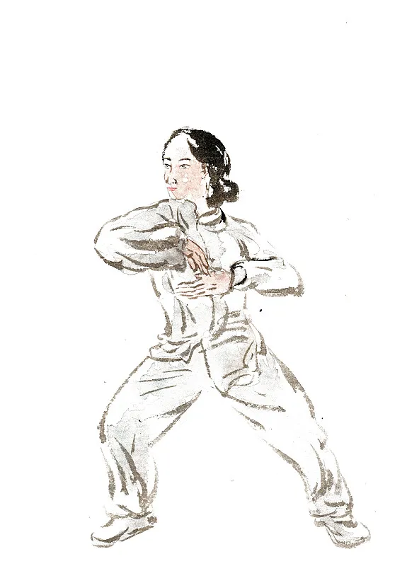 Chinese-style illustration of martial arts practice