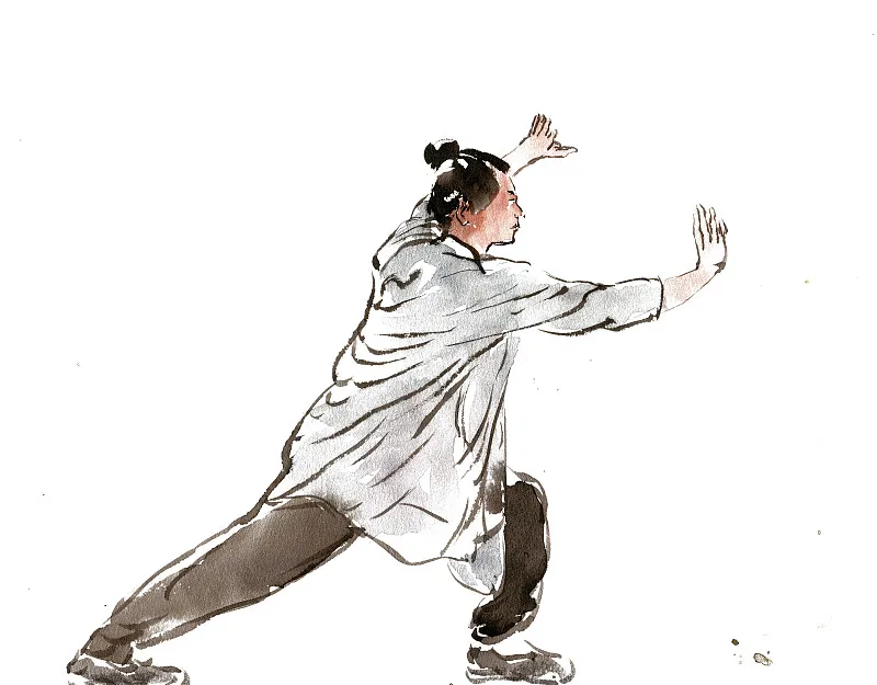 Chinese-style illustration of martial arts practice