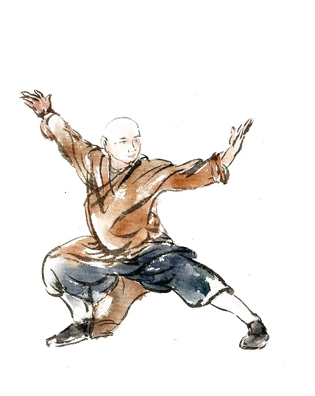 Chinese-style illustration of martial arts practice