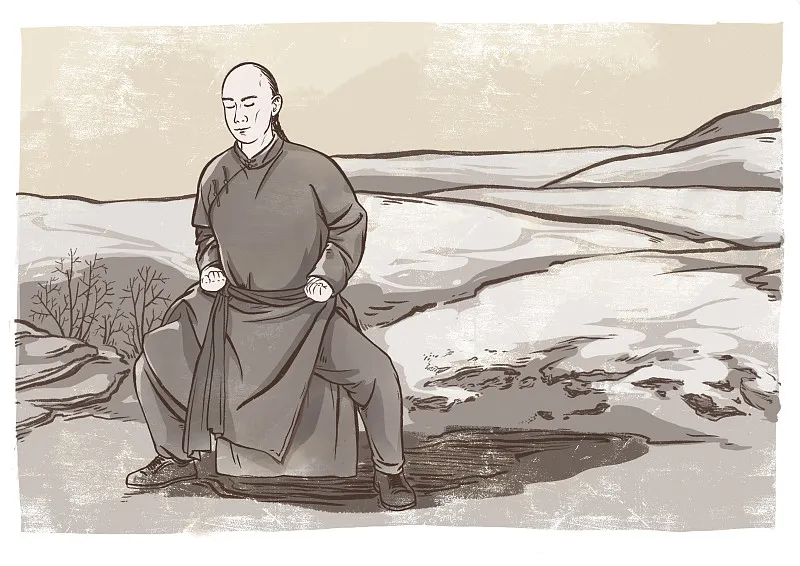 Chinese-style illustration of martial arts practice