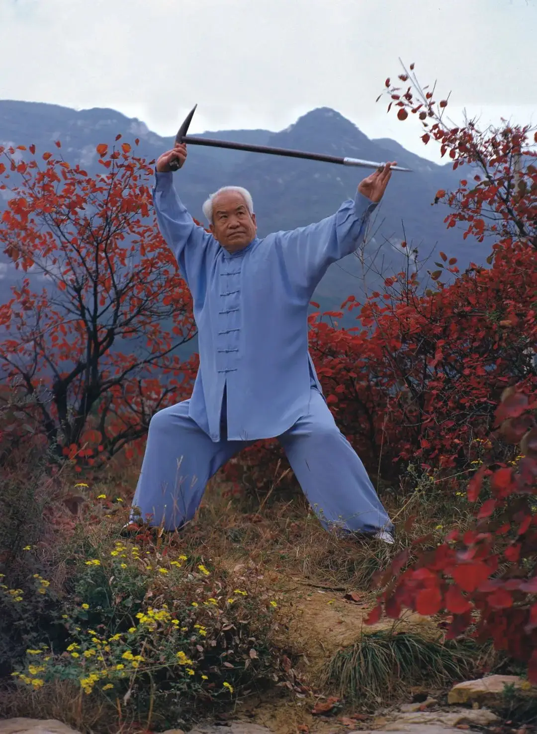 Liang Yiquan in a weapons demonstration stance