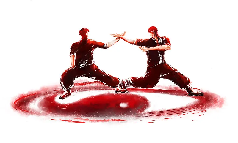 Chinese-style illustration of martial arts practice